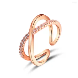 Cluster Rings High Quality Vintage Zircon X Shape Ring For Women Crystal Rose Gold Colour Adjustable Open Party Accessories Jewellery