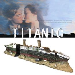 Decorations New Design Titanic Aquarium Wreck Ship Boat Decoration Resin Artificial Fish Tank Sunk Boat Crafts Ornament