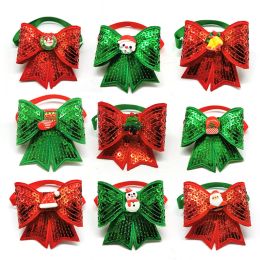 Accessories 30/50pcs Christmas Pet Dog Cat Sequins Bow Ties Santa Claus Elk Style Puppy Dog Bow Ties Christmas Holiday Pet Supplies