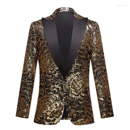 Men's Suits HOO 2024 Golden Rose Sequined Blazer Stage Performance Po Studio Pography Slim Fit Leisure Blazers