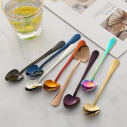 1PC Rainbow Heart Shape Stainless Steel Dessert Coffee Spoon Sugar Honey Ice Cream Tools Kitchen Dinnerware Milk Scoops248T