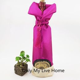 10 pcs Sun Tassel Chinese Wine Bottle Cover Christmas Decoration Wine Cover Bag Satin Wine Bottle Ornaments Dust Bags Packaging fi288z