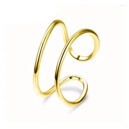 Cluster Rings Women's Fashion Minimalist Simple Stylish Ring Two Row Copper Glossy Open Band Female Trendy Accessories Geometric