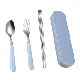 Dinnerware Sets Cutlery Set Stainless Steel Flatware Reusable Spoon Fork With Travel Case Silverware For Family School Kitchen