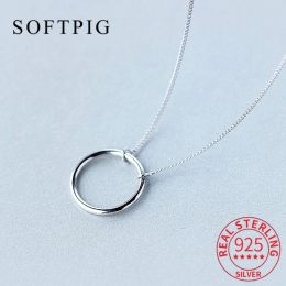 Necklaces SOFTPIG MInimalist Geometric Round Personal Pendant Necklaces Real 925 Sterling Silver Fine Jewellery For Women Trendy Accessories