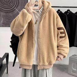 Men's Jackets Winter Hooded Zipper Cardigan Coat Lamb Wool Fleece Thick Padded Jumpers Jacket Loose Artificial Fur Male Clothing