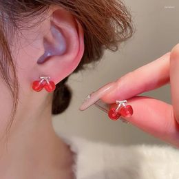 Stud Earrings Sweet Resin Cherry Fruit Small For Women Girl Trendy Temperament High-end Jewelry