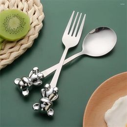 Spoons Creative Cartoon Bear Coffee Dessert Spoon Fork Stainless Steel Stirring Tea Scoop Students Kid Dinner