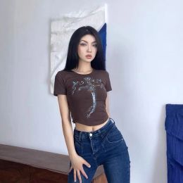 Hot Sale Women Printing Crop Top Sexy Skinny Slim Female T-shirts High Streetwear O-neck Short Sleeve Hot Girls T-shirts