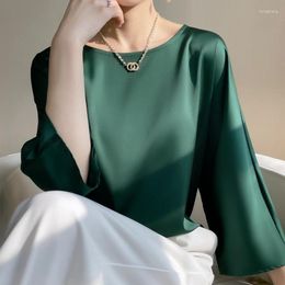 Women's Blouses High Quality Summer Elegant O-neck Plus Size Silk Satin Blouse Shirts Office Ladies Loose Tops Haut Femme SQ26