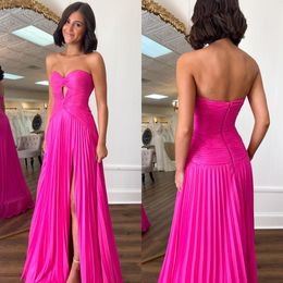 Rosy Pink Prom Dress sweetheart keyhole evening dresses elegant long pleats backless slit Formal dresses for special occasions