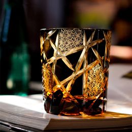 250ml Amber Black Whiskey Crystal Glass Lightning Edo Kiriko Japanese Royal Wine Cup Carved Cognac Tumbler Snifter Drop 240127