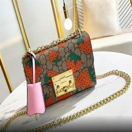 Designer girls strawberry shoulder bag handbag brands gold chain letter printed messenger bags metal chains single shoulder Crossb238f