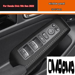 Car Styling Black Carbon Decal Car Window Lift Button Switch Panel Cover Trim Sticker 4 Pcs/Set For Honda Civic 11th Gen 2022