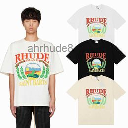 Summer Mens T-shirts Womens Rhudes Designer Shirts for Men Letter Polos Embroidery t Shirt Clothing Short Sleeve Tshirt Large Tees Size S-xl 2W4O