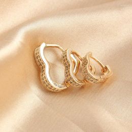 Hoop Earrings ALLME Cute Shiny CZ Cubic Zirconia Hollow Out Love Heart For Women Real Gold Plated Brass Casual Jewelry