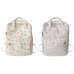 School Bags Women Flower Book Schoolbag Large Capacity Canvas Casual Floral Backpack Adjustable Strap Students Daily Bag