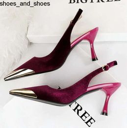 Sandals Spring Autumn Elegant Party Shoes Wine Glass High Heel Metal Pointed Hollowed Back Strap Women's Single