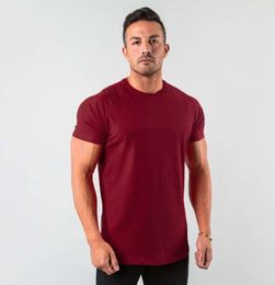 Solid Colour T-shirt Summer Plain Tops Tees Fitness Mens T Shirt Short Sleeve Muscle Joggers Bodybuilding Tshirt Male Gym Clothes Slim fashion