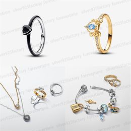 New Designer Wedding Rings for Women 925 Silver fashion Chain high-quality Charm Bracelet set DIY fit Pandoras Disnes ME Stones Enamel Ring necklace jewelry gift