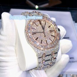 Özel VVS D Moissanite Watch Diamond Buzlu Saatler Damgalı Paslanmaz Çelik Erkekler Arapça Büst Takip Marka Hip Hop Takımları