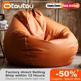 OTAUTAU 4ft Big Faux Leather Bean Bag Cover Without Filler Outdoor Beanbag Chaise Lounger Pouf Salon Game Movie Sac Puff DD004 240118