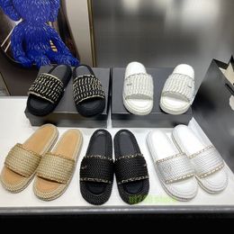 Designer slippers woven roman slippers female bohemian ethnic style summer women platform paris luxury lady knitted Woollen flat bottomed slides sandals