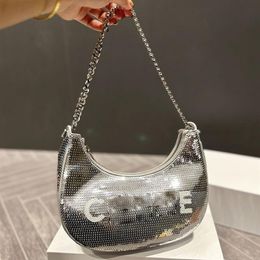 Chains Clutch Bags Underarm Shoulder Bag Women Handbag Half Moon Purse Sequins Fashion Letters Thread Hobos Lady Wallet Large Capa300K