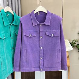 Womens Plus Size Washed Cotton Denim Jacket Autumn Casual Clothing Fashion Candy Color Outwear Curve Coats S74 1144 240126