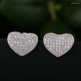 Stud Earrings Micro Paved Heart Brincos Romantic Jewelry For Wedding Elegant Silver Color Cubic Zirconia Stone Earring E0315