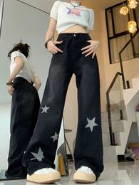 Women's Pants High Waist Vintage Black Star Printing Women Trousers Y2k Aesthetic Wide Leg Harajuku All Match Grunge Zipper Pantalones
