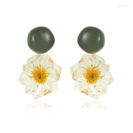 Dangle Earrings FXLRY Elegant S925 Silver Needle Acrylic Dried Flower Small Daisy For Female Lady Jewellery Accessories