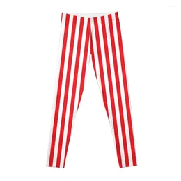 Active Pants RED WHITE VERTICAL STRIPE Leggings Gym's Sportswear For Fitness Womens