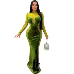 Ethnic Clothing African Party Evening Dresses For Women 2024 Spring Africa Long Sleeve Green Black Maxi Bodycon Dress Gowns