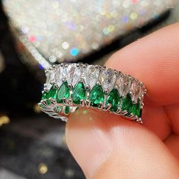 Wedding Rings 2024 Trend Bands For Women Blue/Green/Pink Teardrop CZ High Quality Silver Color Statement Jewelry