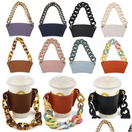 Drinkware Handle Pu Leather Cup Holder Portable Glass Bottle Case Eco-Friendly Coffee Cups Bag Detachable Chain Bottles Er For Drop D Dhcvt
