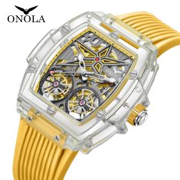 Kits watches men ONOLA Luxury Fashion Plastic Transparent Hollow Full Automatic Mechanical Watch for Men Waterproof Clock