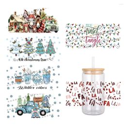 Gift Wrap Merry Christmas Theme Lovely Design UV DTF Transfer Sticker Waterproof Transfers Decals For 16oz Glass Cup Stickers