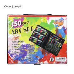 Supplies Ginflash 150pcs/set crayon watercolor Drawing Painting Set Water Color Pen Oil Pastel Paint Brush Drawing Tool Art School