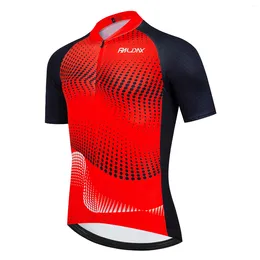 Racing Jackets Red Wave Gradient Short Sleeve Top Cycling Jerseys Ropa Ciclismo Hombre Summer Clothing Men Triathlon Bike Shirts