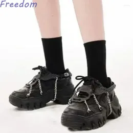 Dress Shoes Casual Thick-soled Dad for Women Round Toe Metal Chain Laces Versatile Sneakers