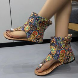 Sandals Shoes Female 2024 Zipper Women's Summer Mixed Colours Open Toe Low-heeled Large Size Roman Thong Women