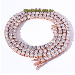 2022 eternity Watches tennis chain European and American hip-hop 3mm Rose Gold CZ Diamond mens Iced Out Diamonds bracelet necklace281T