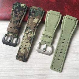 Watch Bands High Quality 34mm 24mm Camo Army Green Nylon Canvas Leather Strap For Bell Series Ross BR01 BR03 Watchband Bracelet Be302s