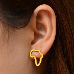 Mini Africa Map Stud Earrings 14k Yellow Gold African Earrings Small Ornaments Traditional Ethnic