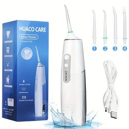 Huaco Care Portable Water Flosser, H100 Waterproof IPX7 With 6.76oz Water Tank 4 Replaceable Tips