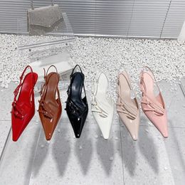Sandals Summer High Heel Design With Fashionable Rear Strap Side Air Women's Shoes Pointed Thin Metal Buckle