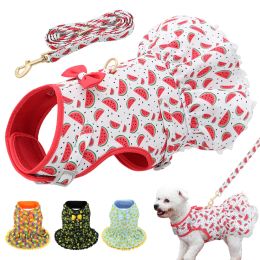 Harnesses Cute Printed Chihuahua Dog Cat Harness Leash Set Summer Pets Puppy Clothes Dress Small Dog Vest For Pug Yorkie French Bulldog