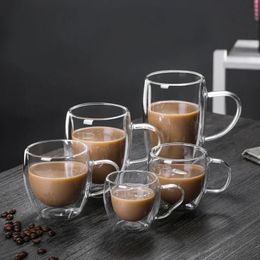 150450ml Transparent Glass Coffee Cup 4 Size Milk Whiskey Tea Beer Double Creative Heat Resistant Cocktail Vodka Wine Mug 240127