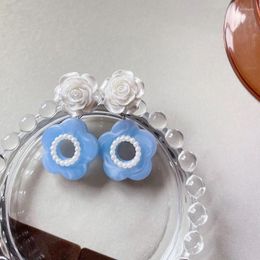 Stud Earrings Korean 2024 Trend Fashion Jewellery Cute Acrylic Resin Pearl Rose Flower For Women Accessories